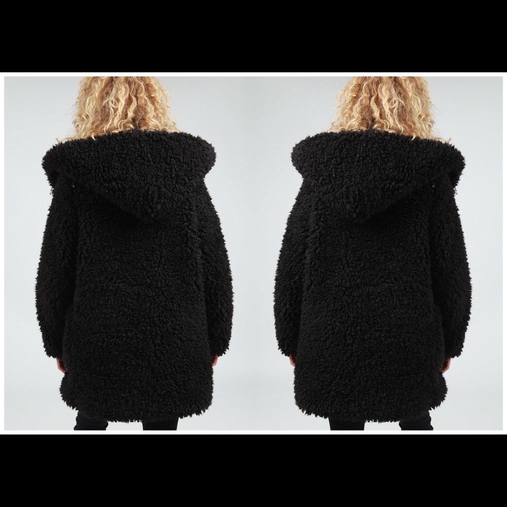 Vintage Style Shaggy Coat- BLACK - Picture 5 of 8